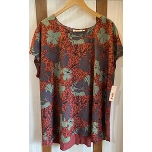 NWT EVRI Shirt Women’s Top 2X Burgundy Clay Floral $40